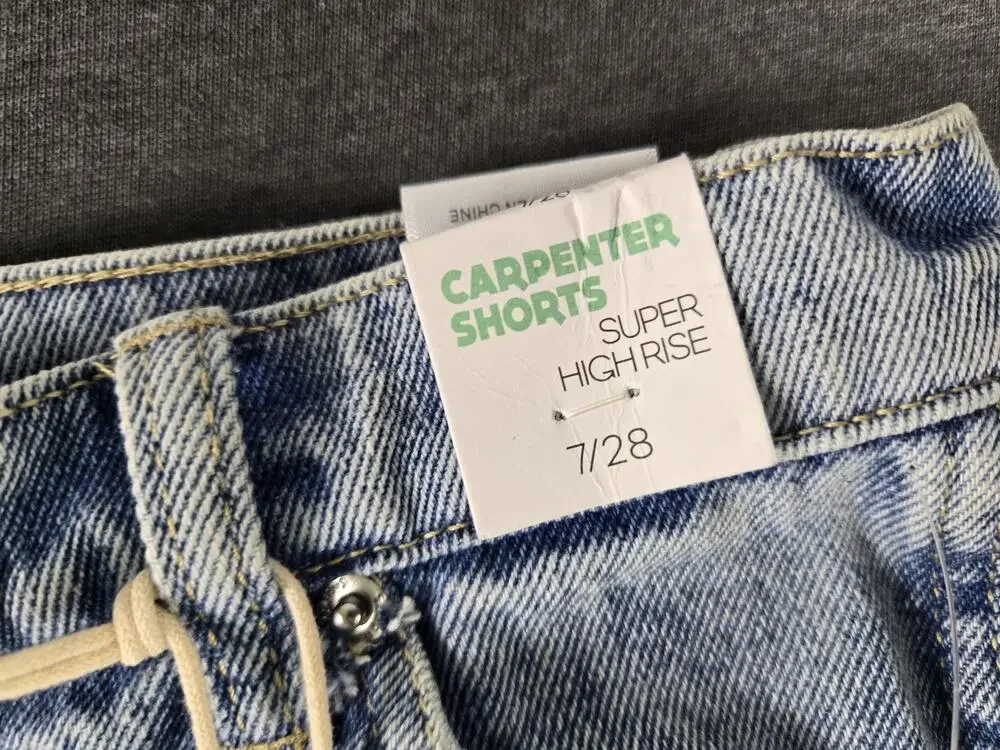Simple Society Shorts Juniors 7/28 Blue Super High Rise Carpenter Denim Cargo